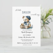 Invitation Baby shower d'ours nautique de la Marine (Debout devant)