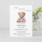 Invitation Baby shower d'ours nautique rose (Debout devant)