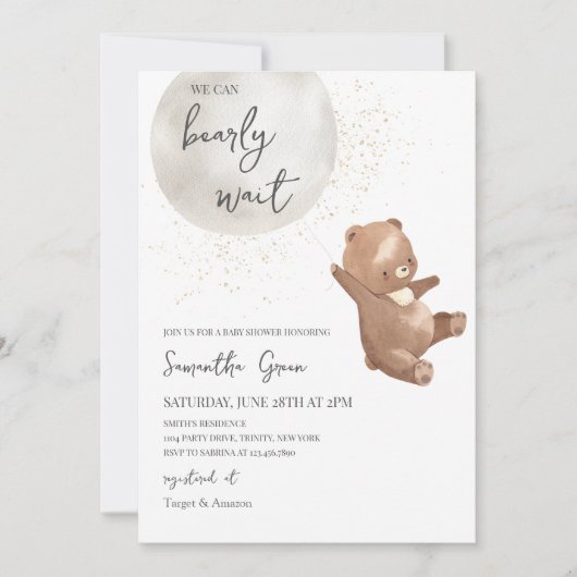 Invitation Baby shower d'ours neutre pour les hommes (Devant)