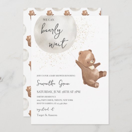 Invitation Baby shower d'ours neutre pour les hommes (Devant / Derrière)