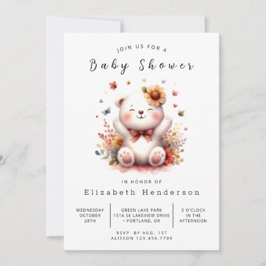 Invitation Baby shower d'ours numérique chic (Devant)