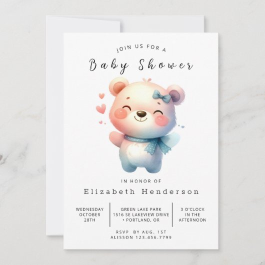 Invitation Baby shower d'ours numérique classique (Devant)