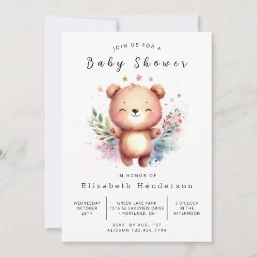 Invitation Baby shower d'ours numérique unique (Devant)