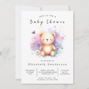 Invitation Baby shower d'ours personnalisé aquarelle