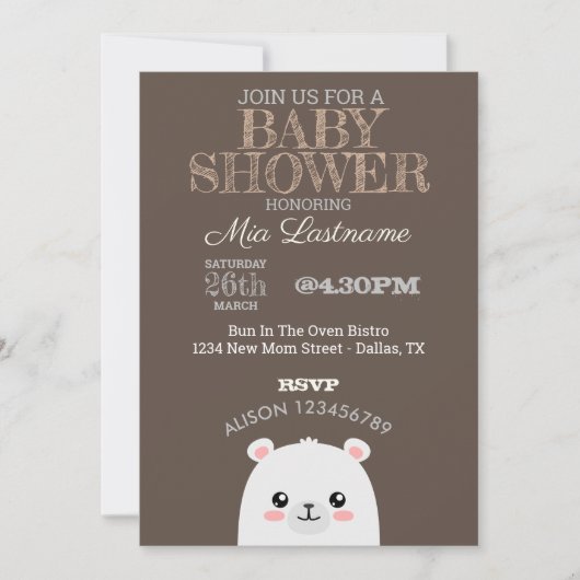 Invitation Baby shower d'ours polaire (Devant)