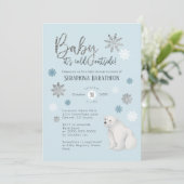 Invitation Baby shower d'ours polaire bleu hiver (Debout devant)