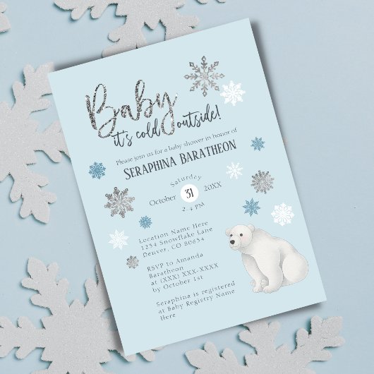 Invitation Baby shower d'ours polaire bleu hiver