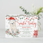 Invitation Baby shower d'ours polaire pour bébé père Noël (Debout devant)