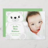Invitation Baby shower d'ours polaire vert (Devant / Derrière)