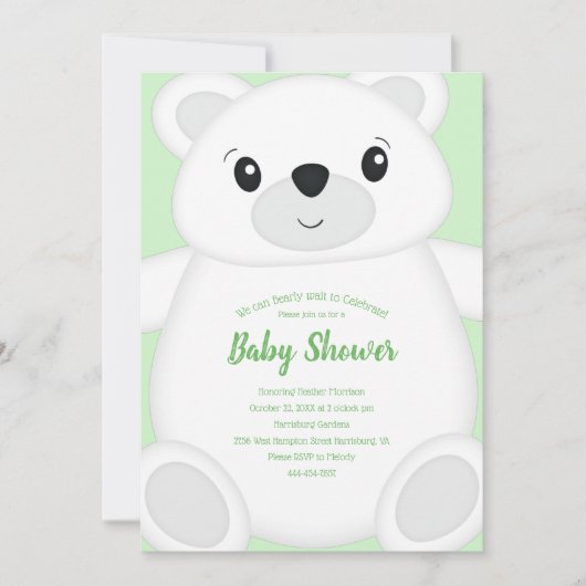 Invitation Baby shower d'ours polaire vert (Devant)