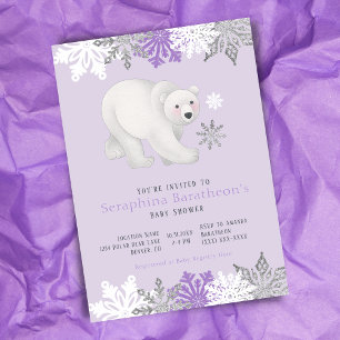 Invitation Baby shower d'ours polaire violet arctique