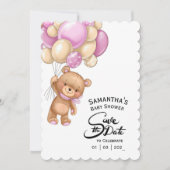 Invitation Baby shower d'ours pour fille rose (Devant)