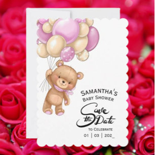 Invitation Baby shower d'ours pour fille rose