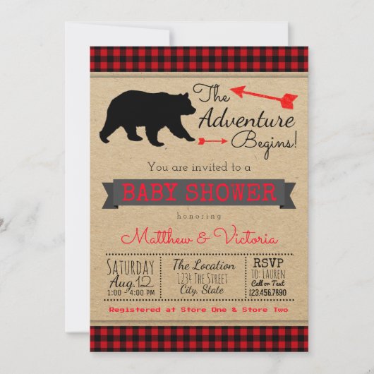 Invitation Baby shower d'ours pour les bisons de bison de bûc (Devant)
