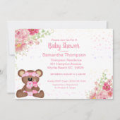 Invitation Baby shower d'ours rose (Devant)