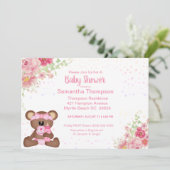 Invitation Baby shower d'ours rose (Debout devant)