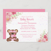 Invitation Baby shower d'ours rose (Devant / Derrière)