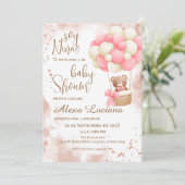 Invitation baby shower d'ours rose (Debout devant)