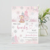 Invitation Baby shower d'ours rose (Debout devant)