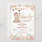 Invitation Baby shower d'ours rose (Devant)