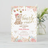 Invitation Baby shower d'ours rose (Debout devant)