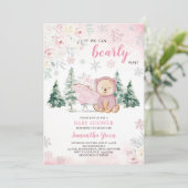 Invitation Baby shower d'ours rose (Debout devant)