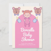 Invitation Baby shower d'ours rose et Brown (Devant)