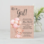 Invitation Baby shower d'ours rose Gold Teddy (Debout devant)