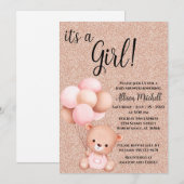 Invitation Baby shower d'ours rose Gold Teddy (Devant / Derrière)