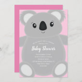 Invitation Baby shower d'ours rose Koala (Devant / Derrière)