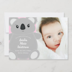Invitation Baby shower d'ours rose Koala