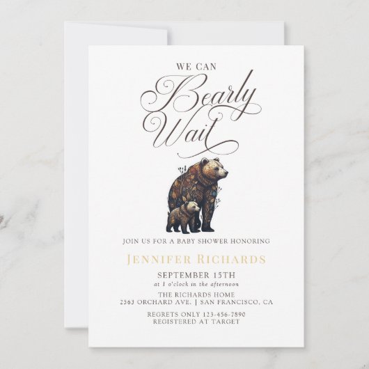 Invitation Baby shower d'ours rustique (Devant)