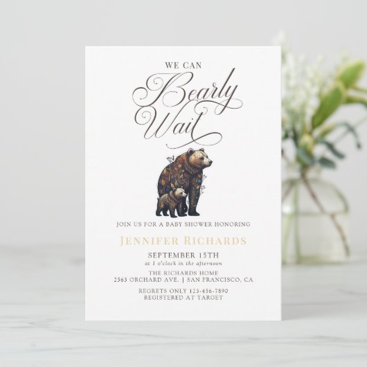Invitation Baby shower d'ours rustique (Debout devant)