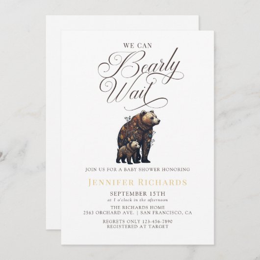 Invitation Baby shower d'ours rustique (Devant / Derrière)