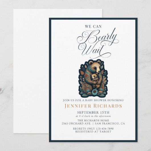 Invitation Baby shower d'ours rustique (Devant / Derrière)