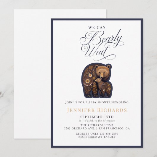 Invitation Baby shower d'ours rustique (Devant / Derrière)