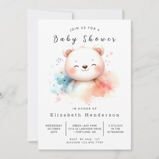 Invitation Baby shower d'ours rustique imprimable (Devant)