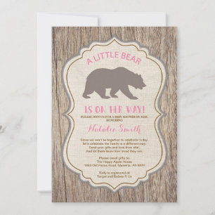 Invitation Baby shower d'ours rustique par une fille invitée