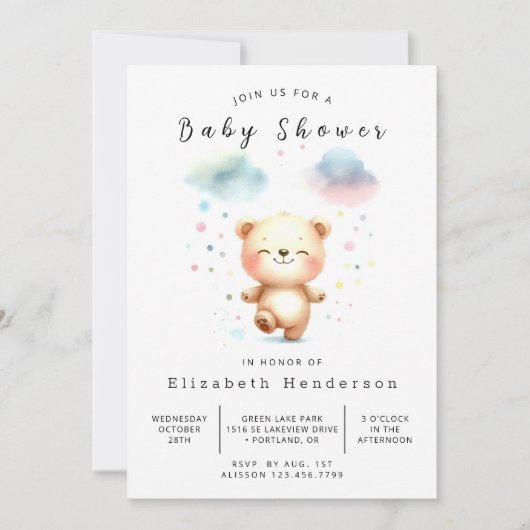 Invitation Baby shower d'ours simple à imprimer (Devant)