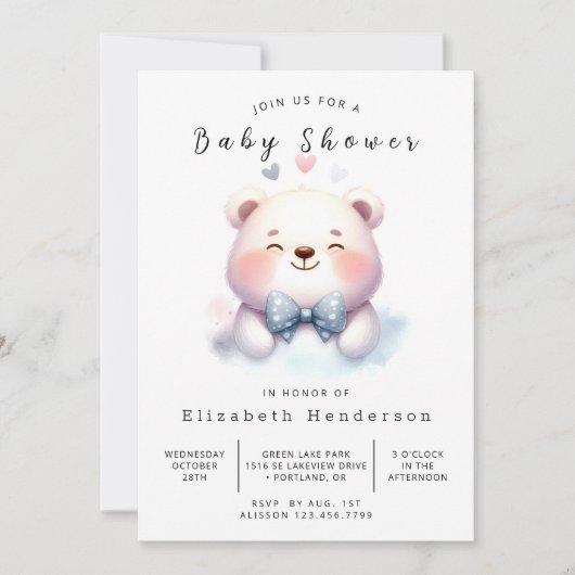 Invitation Baby shower d'ours simple enchâssé (Devant)