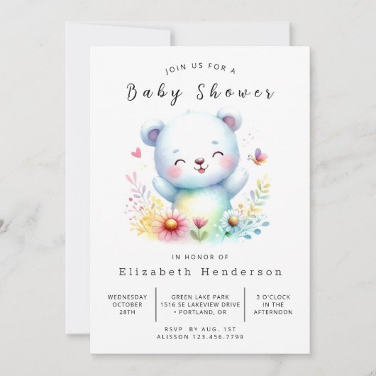 Invitation Baby shower d'ours simple modifiable (Devant)