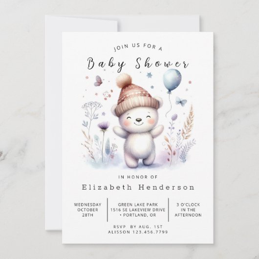 Invitation Baby shower d'ours unique modifiable (Devant)