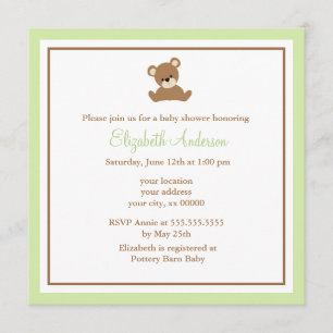 Invitation Baby shower d'ours vert