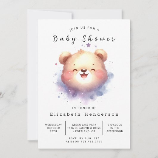 Invitation Baby shower d'ours Whimsy Printable (Devant)