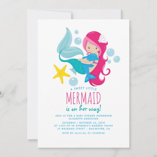 Invitation Baby shower doux aux sirènes (Devant)