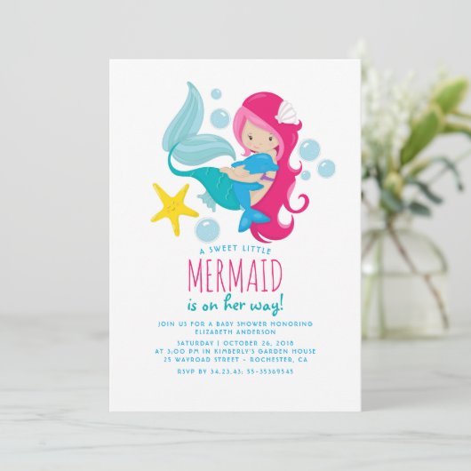 Invitation Baby shower doux aux sirènes (Debout devant)