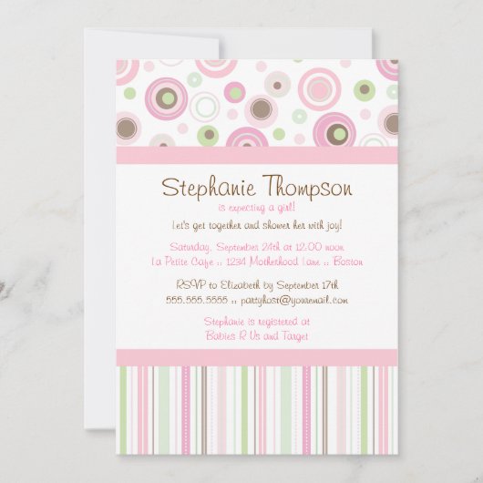Invitation Baby shower doux Brown rose de point de polka de (Devant)