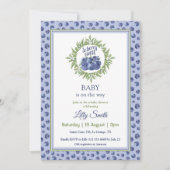 Invitation Baby shower doux de Berry Motif bleu bleuet (Devant)