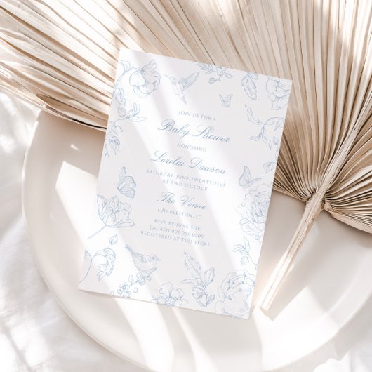 Invitation Baby shower Doux Dusty Blue Chinoiserie