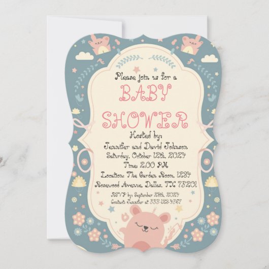 Invitation Baby shower doux et délicat (Devant)